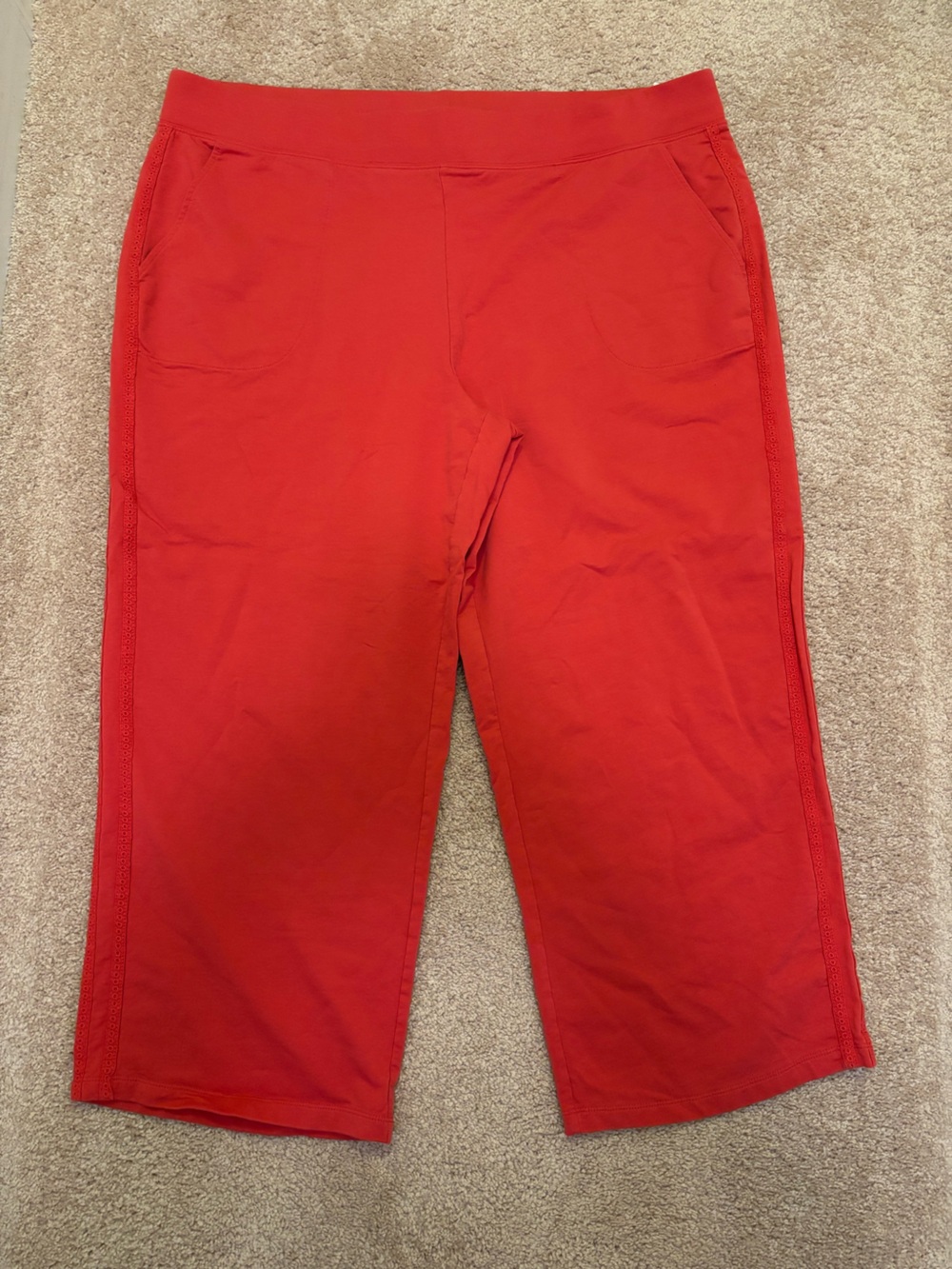 Denim & Co Active Regular French Terry Ankle Pant with Embroidery 2X Deep Papaya
